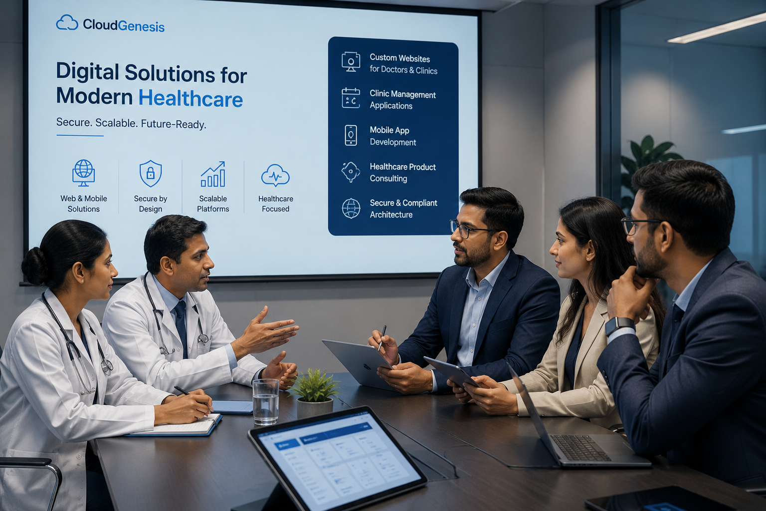 CloudGenesis secure healthcare platform design for doctors and clinics.