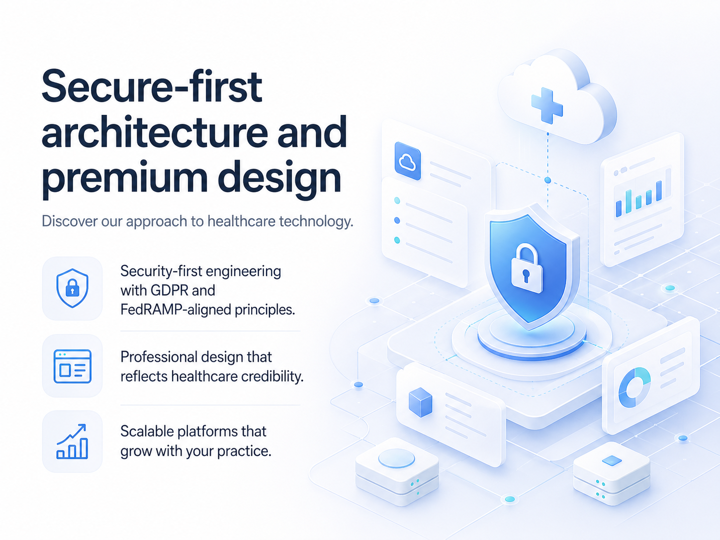 Secure healthcare platform visual showing protected digital workflows for doctors and clinics.