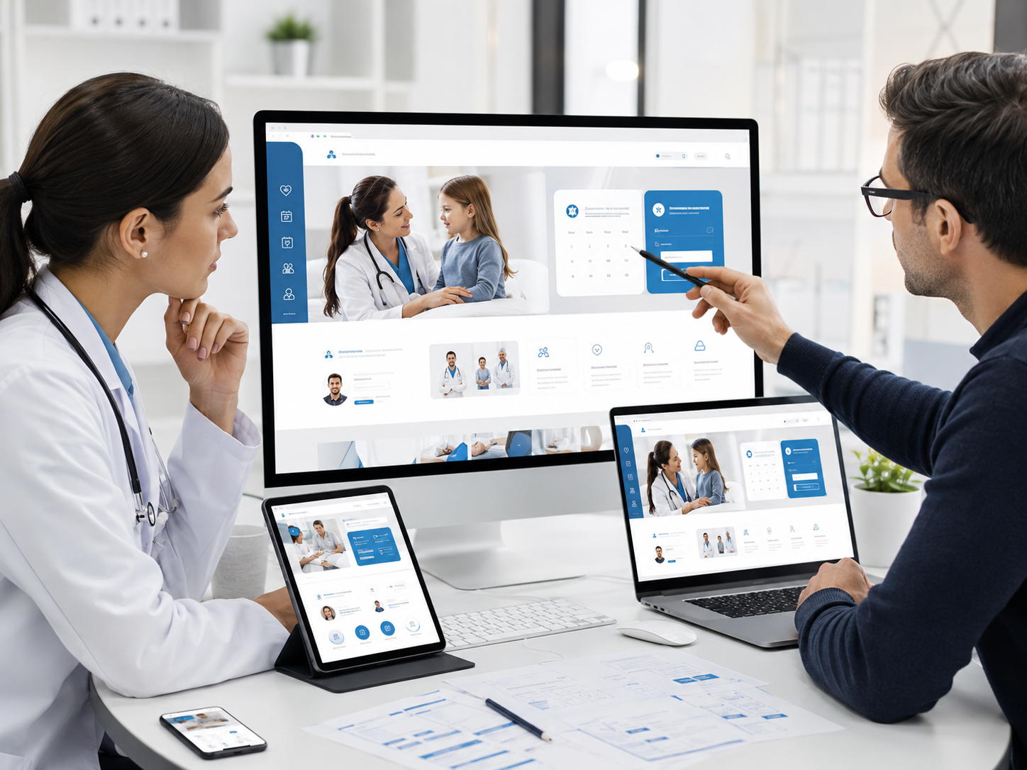 CloudGenesis healthcare website development visual for doctors and clinics.